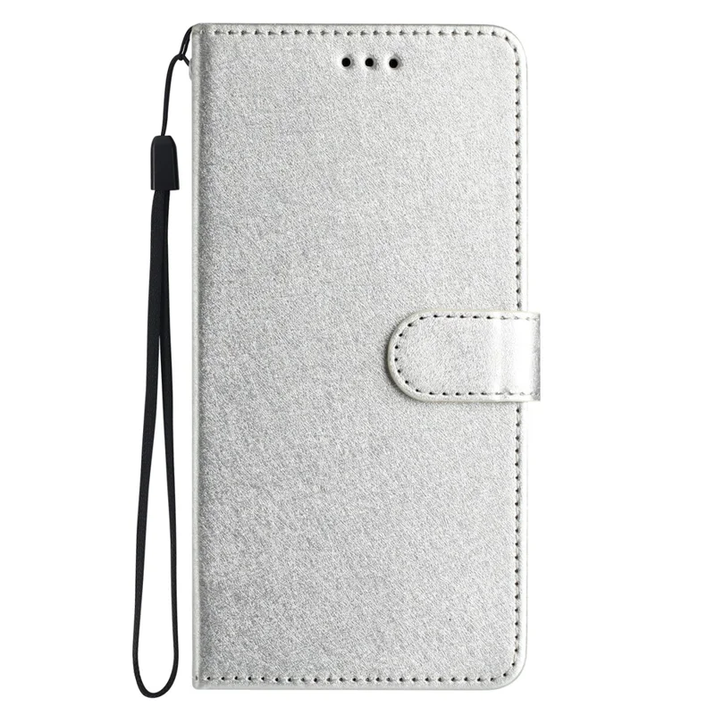 Magnetic Clasp Case for Samsung Galaxy A20e Silk Texture Leather Wallet Stand Well-protected Shell with Hand Strap - Silver
