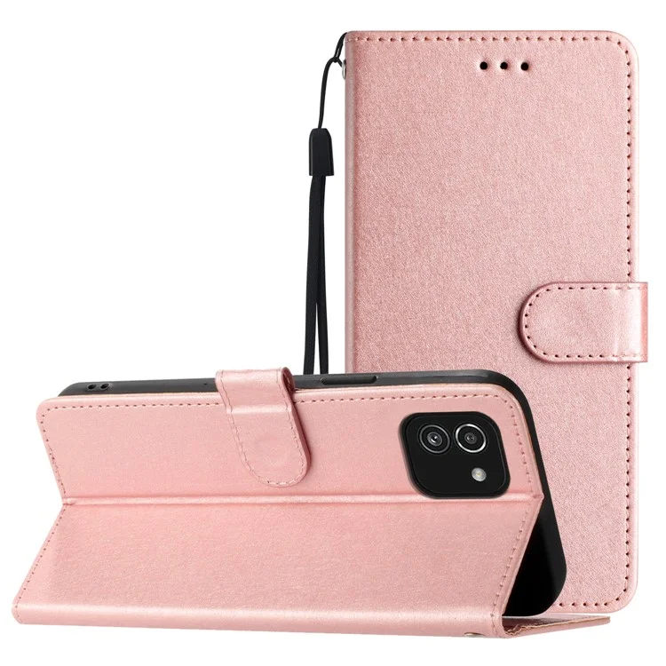 Per Samsung Galaxy A03 (164,2 x 75,9 x 9,1 mm) Custodia con chiusura magnetica, guscio in pelle con texture seta a portafoglio in piedi - Oro rosa