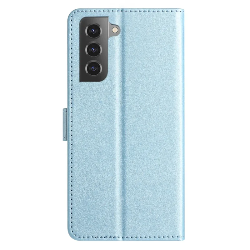 Cell Phone Case for Samsung Galaxy S21 FE 5G Stand Function Silk Texture PU Leather Wallet with Hand Strap - Sky Blue