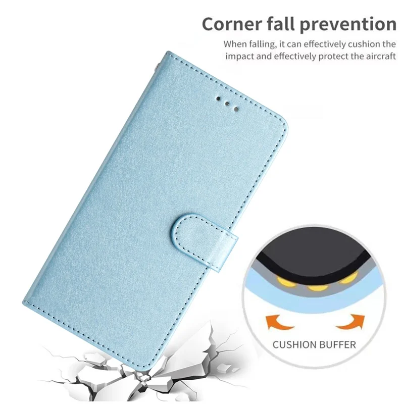 Cell Phone Case for Samsung Galaxy S21 FE 5G Stand Function Silk Texture PU Leather Wallet with Hand Strap - Sky Blue