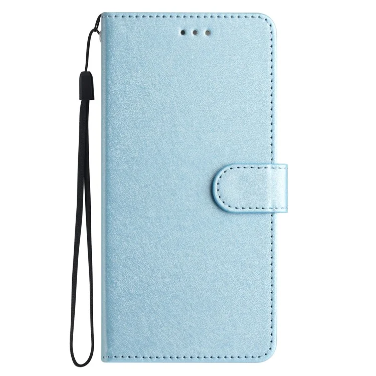 For Samsung Galaxy A70 / A70s Silk Texture PU Leather Wallet Stand Cell Phone Flip Case with Hand Strap - Sky Blue
