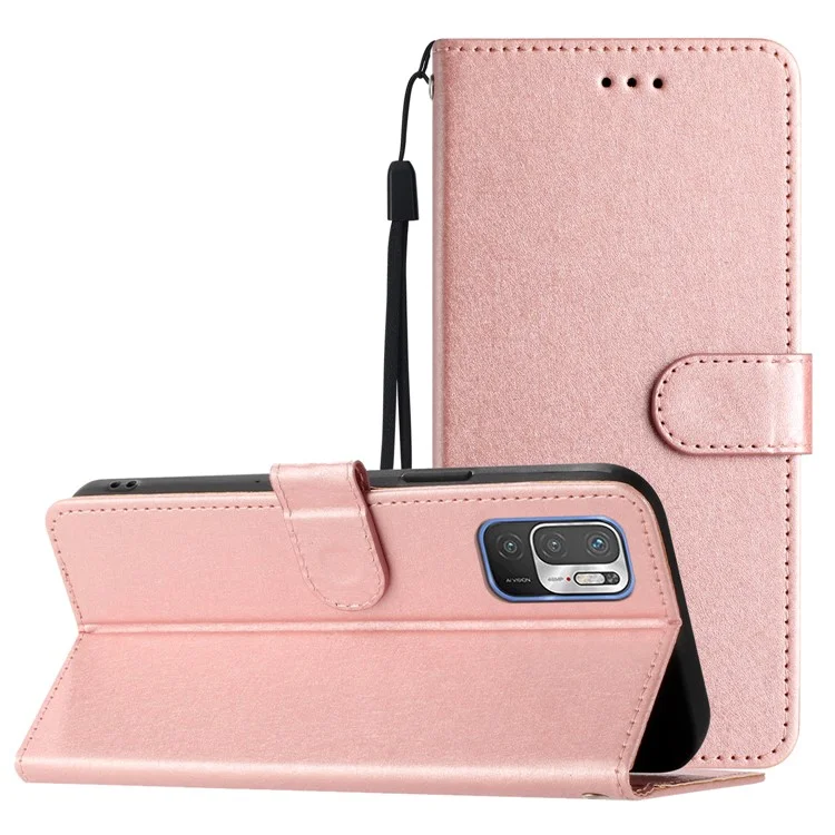 Для Xiaomi Redmi Note 10 5G / 10T 5G / Poco M3 Pro 5G / 4G PU Leather Wallet Stand Silk Texture Flip Phone Protector Case - Rose Gold
