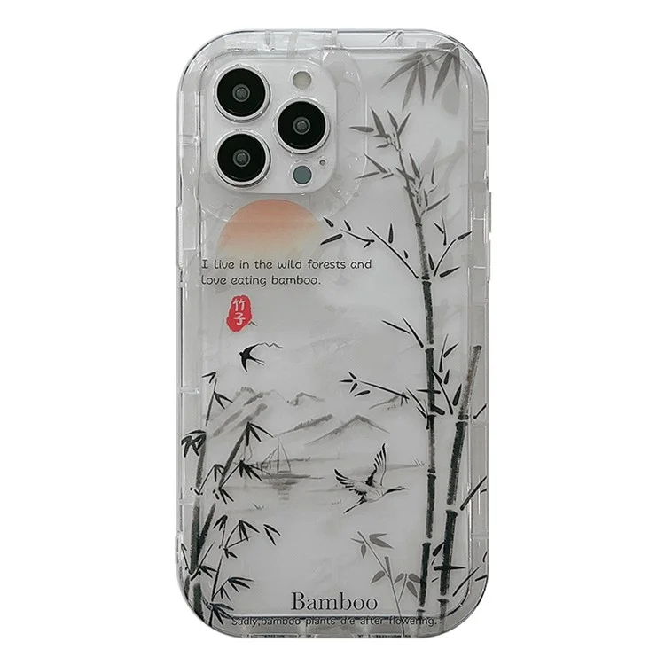 Pour iPhone 14 Pro Max Bambou Forêt Encre Peinture TPU Couverture Transparent Étui de Téléphone