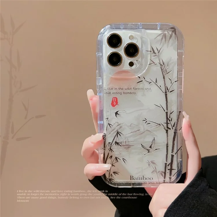 Pour iPhone 14 Pro Max Bambou Forêt Encre Peinture TPU Couverture Transparent Étui de Téléphone
