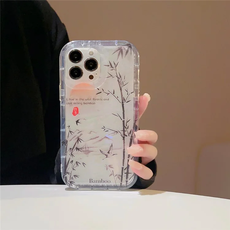 Pour iPhone 14 Pro Max Bambou Forêt Encre Peinture TPU Couverture Transparent Étui de Téléphone