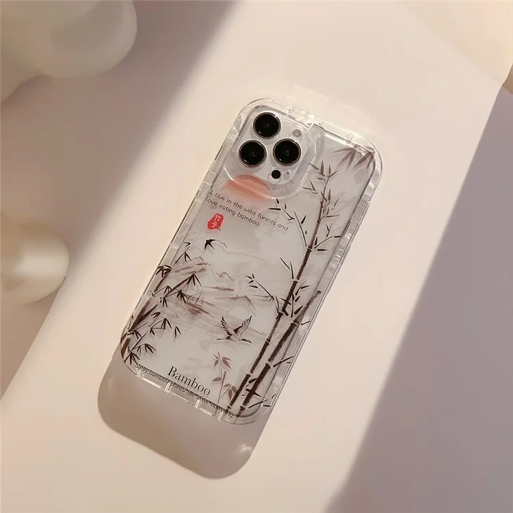 Pour iPhone 14 Pro Max Bambou Forêt Encre Peinture TPU Couverture Transparent Étui de Téléphone