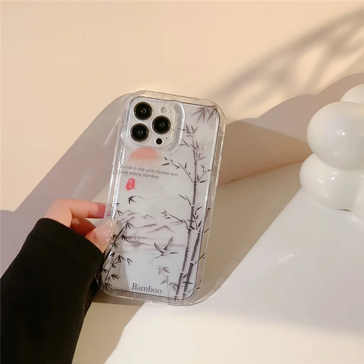 Pour iPhone 14 Pro Max Bambou Forêt Encre Peinture TPU Couverture Transparent Étui de Téléphone