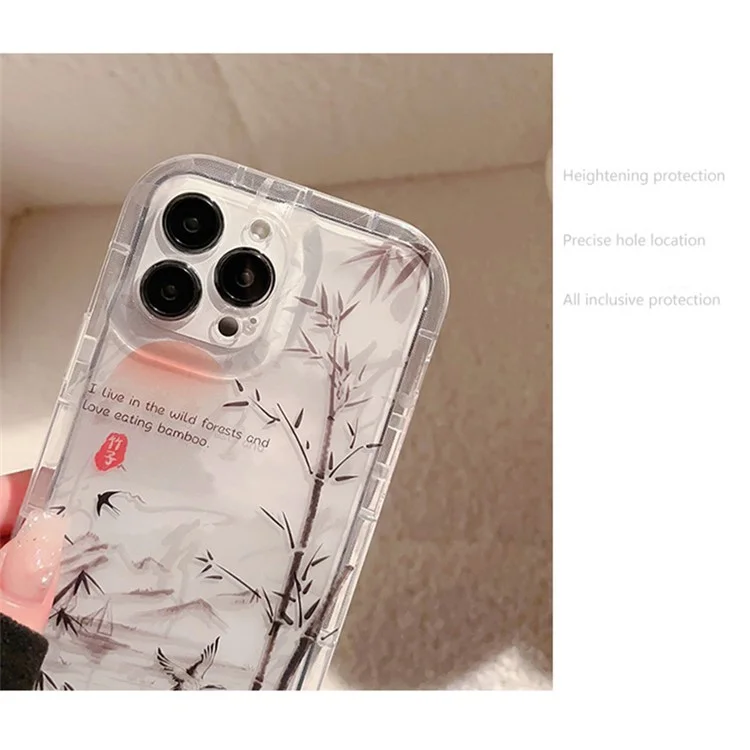 Pour iPhone 14 Pro Max Bambou Forêt Encre Peinture TPU Couverture Transparent Étui de Téléphone