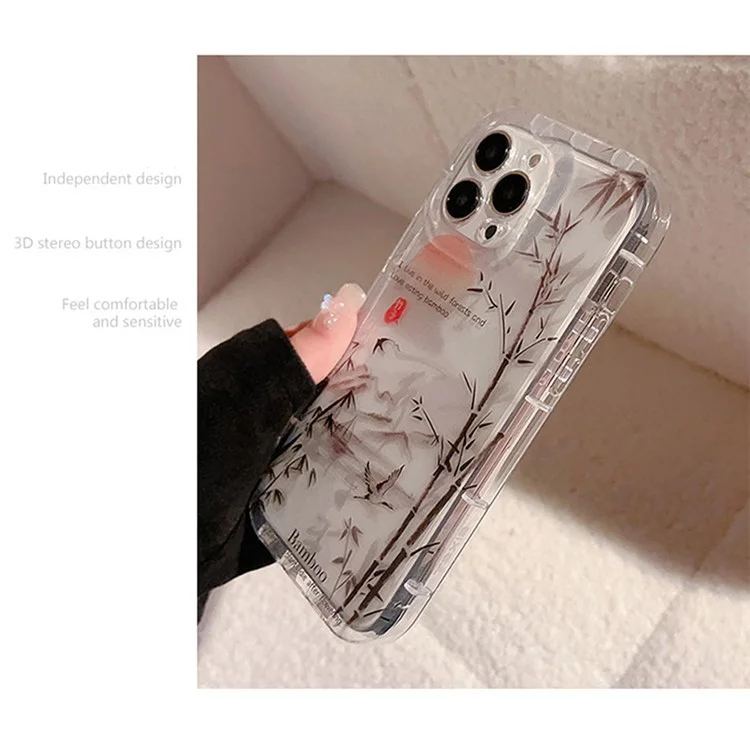 Pour iPhone 14 Pro Max Bambou Forêt Encre Peinture TPU Couverture Transparent Étui de Téléphone