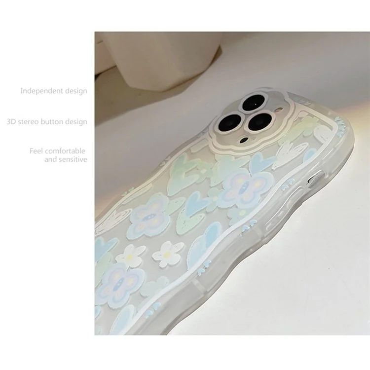 For iPhone 13 Pro Max Clear TPU Phone Case Heart Shape Butterfly Pattern Phone Cover with Bead Chain