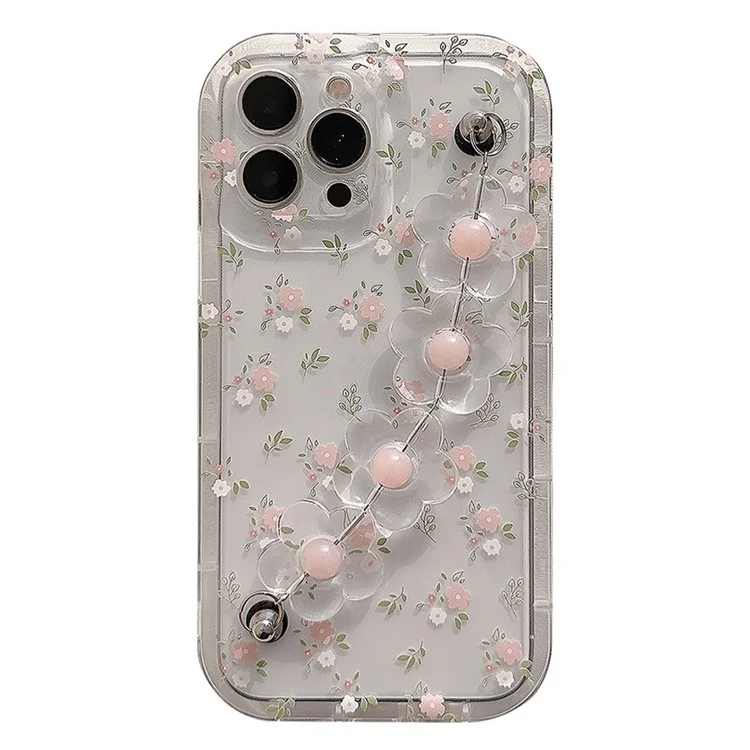 Per iPhone 13 Pro Custodia per telefono Clear Flower Pattern Anti-graffio TPU Cover con Flower Decor Chain