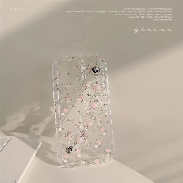 Per iPhone 13 Pro Custodia per telefono Clear Flower Pattern Anti-graffio TPU Cover con Flower Decor Chain