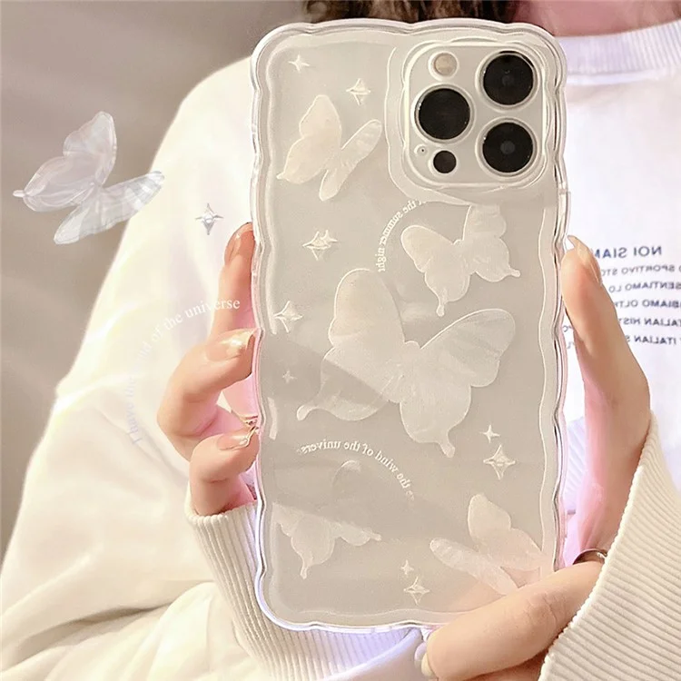 Für iPhone 14 Pro Butterfly Pattern Phone Case Wavy Edge Anti-scratch TPU Phone Cover
