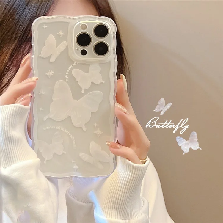Für iPhone 14 Pro Butterfly Pattern Phone Case Wavy Edge Anti-scratch TPU Phone Cover
