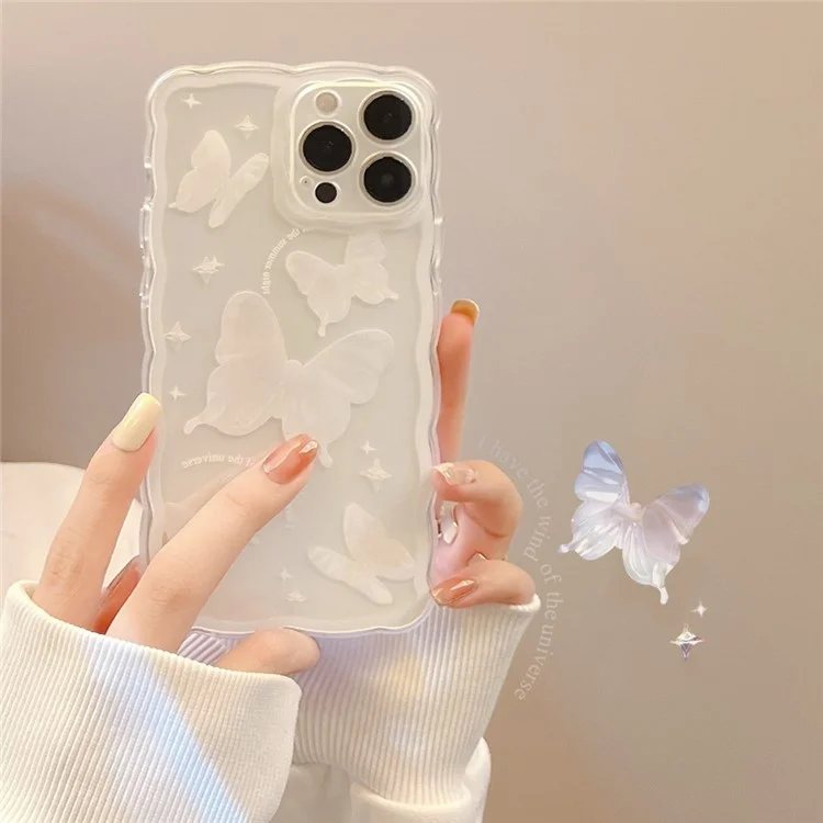 Für iPhone 14 Pro Butterfly Pattern Phone Case Wavy Edge Anti-scratch TPU Phone Cover