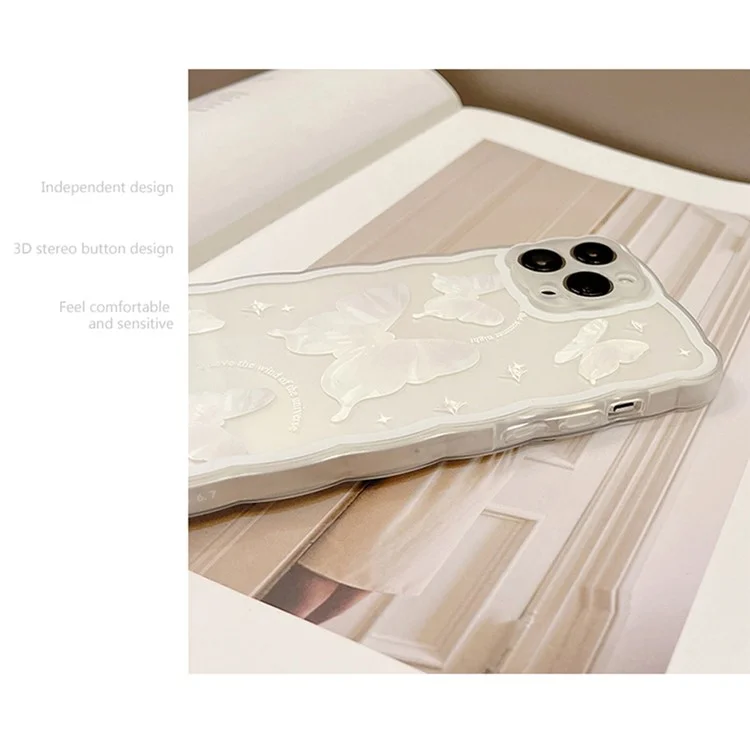 Für iPhone 14 Pro Butterfly Pattern Phone Case Wavy Edge Anti-scratch TPU Phone Cover
