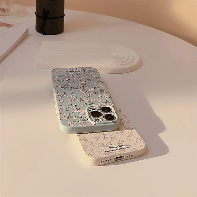 Para iPhone 13 Pro Max Protective Phone Case Retro Flower Pattern Soft TPU Phone Back Cover - Bege