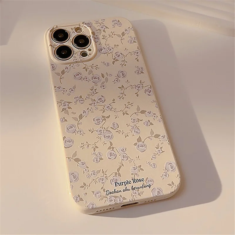 For iPhone 14 Pro Max Soft TPU Phone Case Retro Flower Pattern Protective Phone Cover - Beige