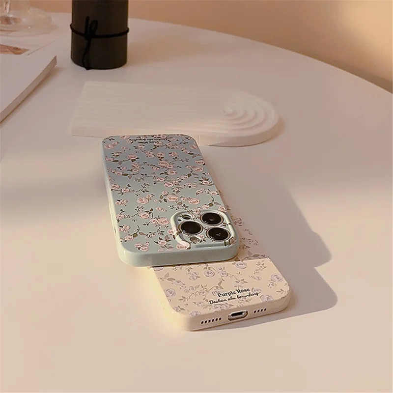 For iPhone 14 Pro Max Soft TPU Phone Case Retro Flower Pattern Protective Phone Cover - Beige