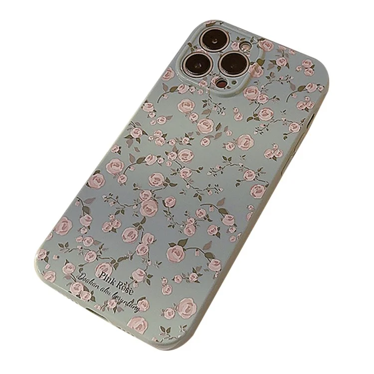 Para iPhone 14 Pro Retro Flower Pattern Phone Case Anti-scratch Phone TPU Back Cover - Azul