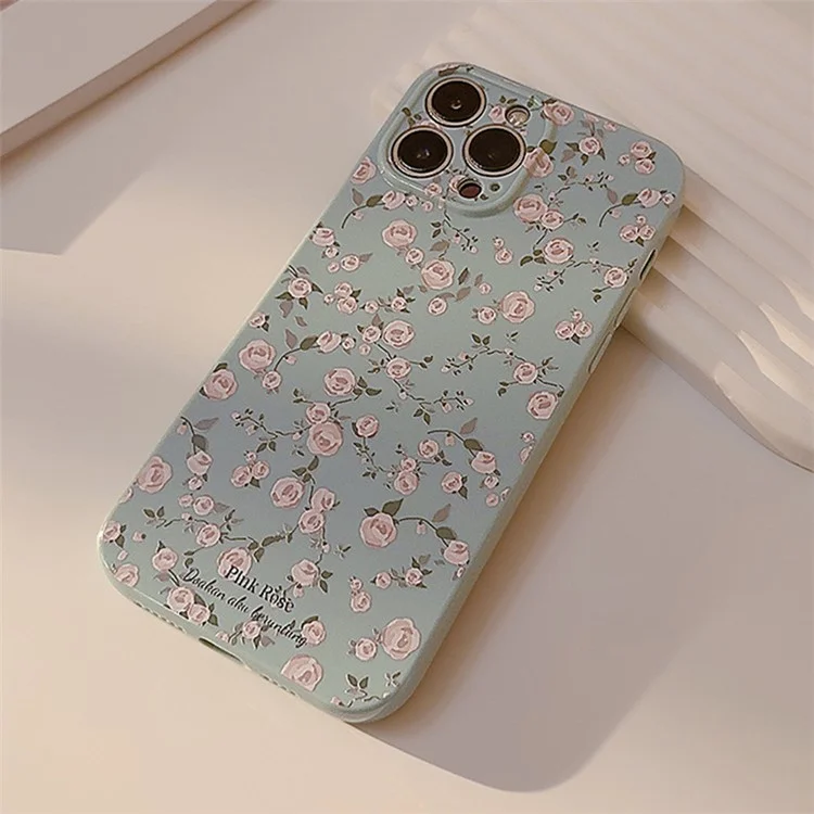 Para iPhone 14 Pro Retro Flower Pattern Phone Case Anti-scratch Phone TPU Back Cover - Azul