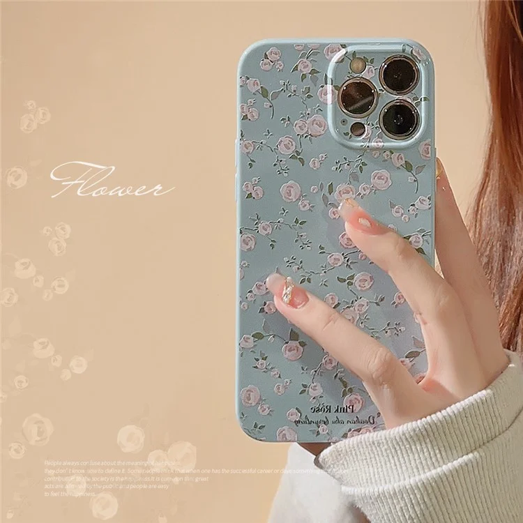 Para iPhone 14 Pro Retro Flower Pattern Phone Case Anti-scratch Phone TPU Back Cover - Azul