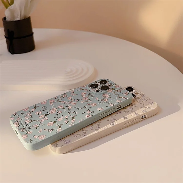 Para iPhone 14 Pro Retro Flower Pattern Phone Case Anti-scratch Phone TPU Back Cover - Azul