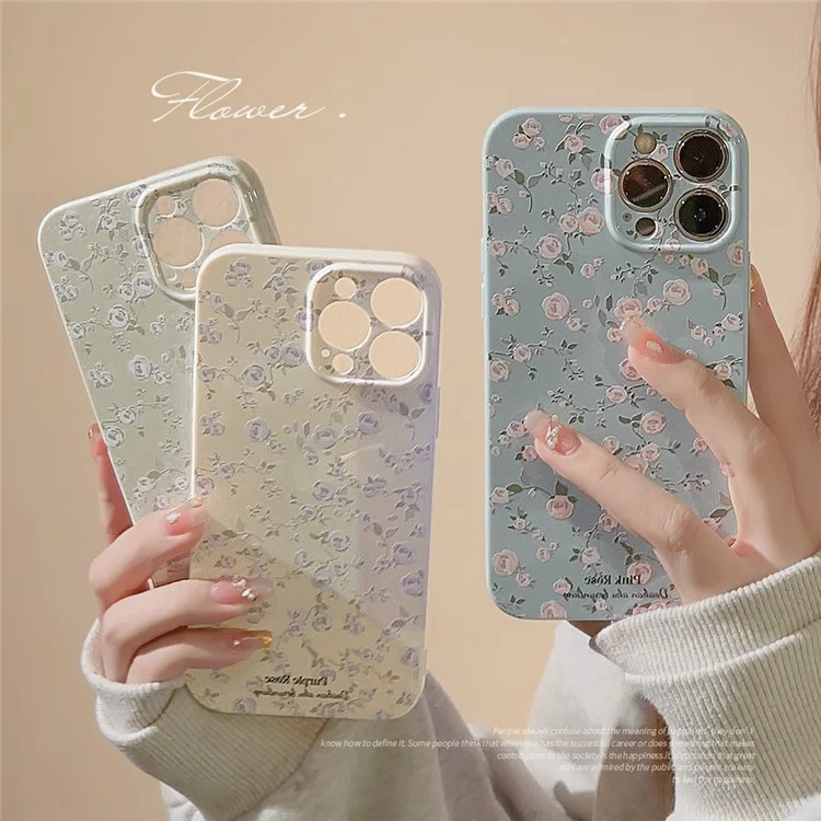 Para iPhone 14 Pro Retro Flower Pattern Phone Case Anti-scratch Phone TPU Back Cover - Azul