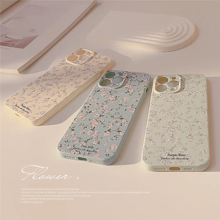 Para iPhone 14 Pro Retro Flower Pattern Phone Case Anti-scratch Phone TPU Back Cover - Azul