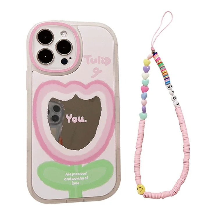 For iPhone 12 Pro Max Flexible TPU Phone Case Pink Flower Pattern Cell Phone Cover Shell with Wrist Strap