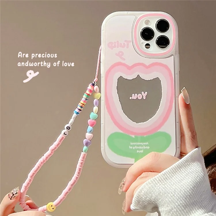 For iPhone 12 Pro Max Flexible TPU Phone Case Pink Flower Pattern Cell Phone Cover Shell with Wrist Strap
