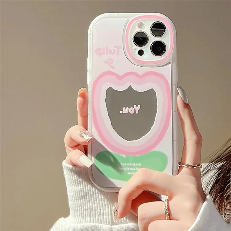 For iPhone 12 Pro Max Flexible TPU Phone Case Pink Flower Pattern Cell Phone Cover Shell with Wrist Strap