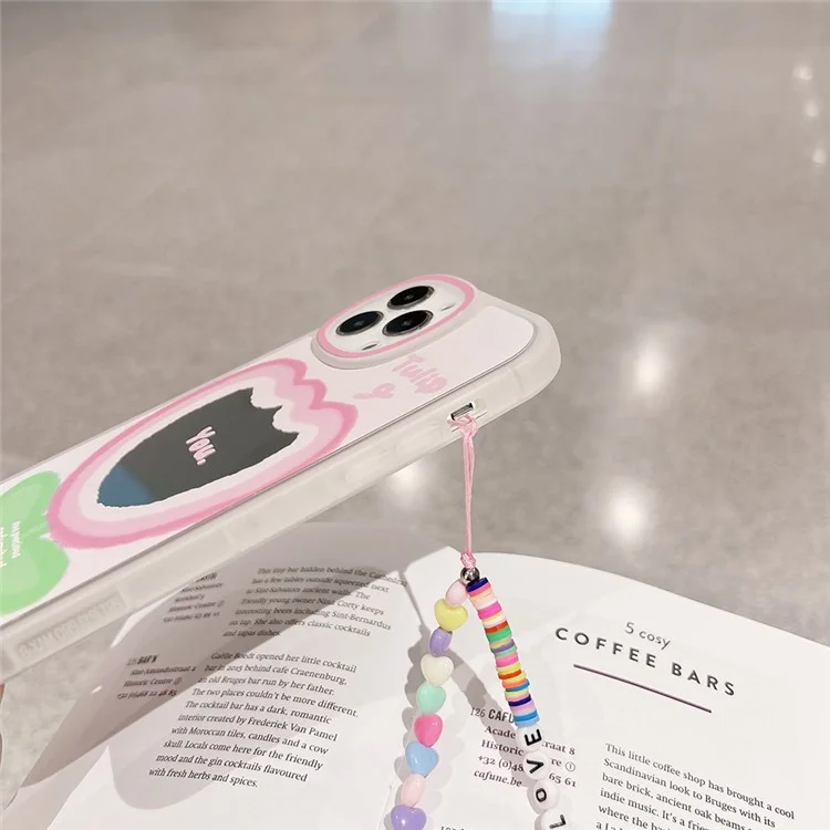 For iPhone 12 Pro Max Flexible TPU Phone Case Pink Flower Pattern Cell Phone Cover Shell with Wrist Strap