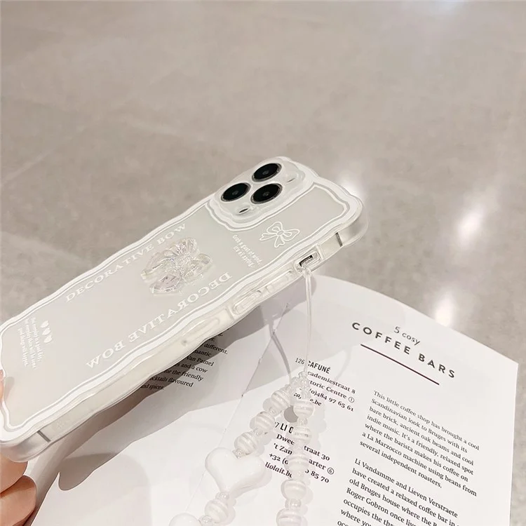 For iPhone 12 Pro Max Shockproof Phone Shell Little Bowknot Decor Clear Cell Phone Case with Wrist Strap
