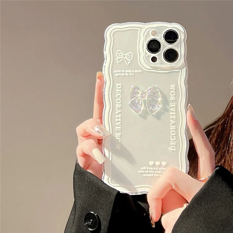 For iPhone 12 Pro Max Shockproof Phone Shell Little Bowknot Decor Clear Cell Phone Case with Wrist Strap