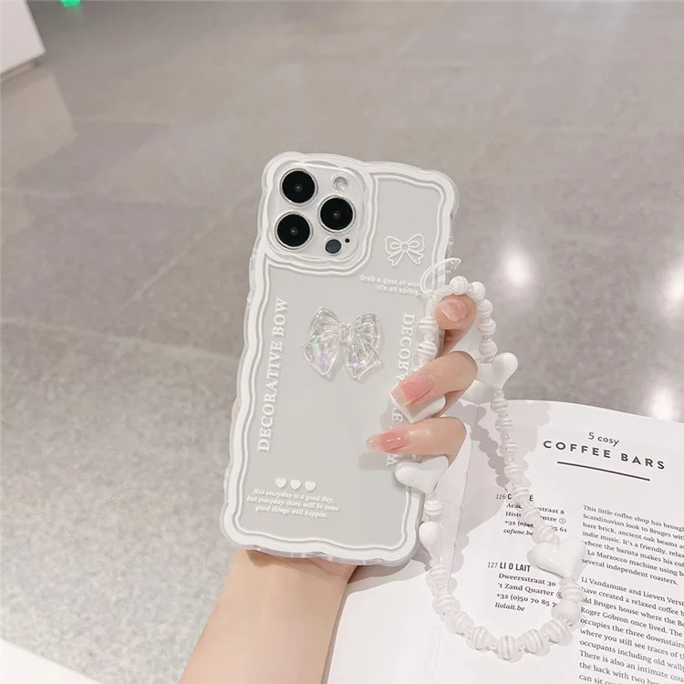 For iPhone 12 Pro Max Shockproof Phone Shell Little Bowknot Decor Clear Cell Phone Case with Wrist Strap