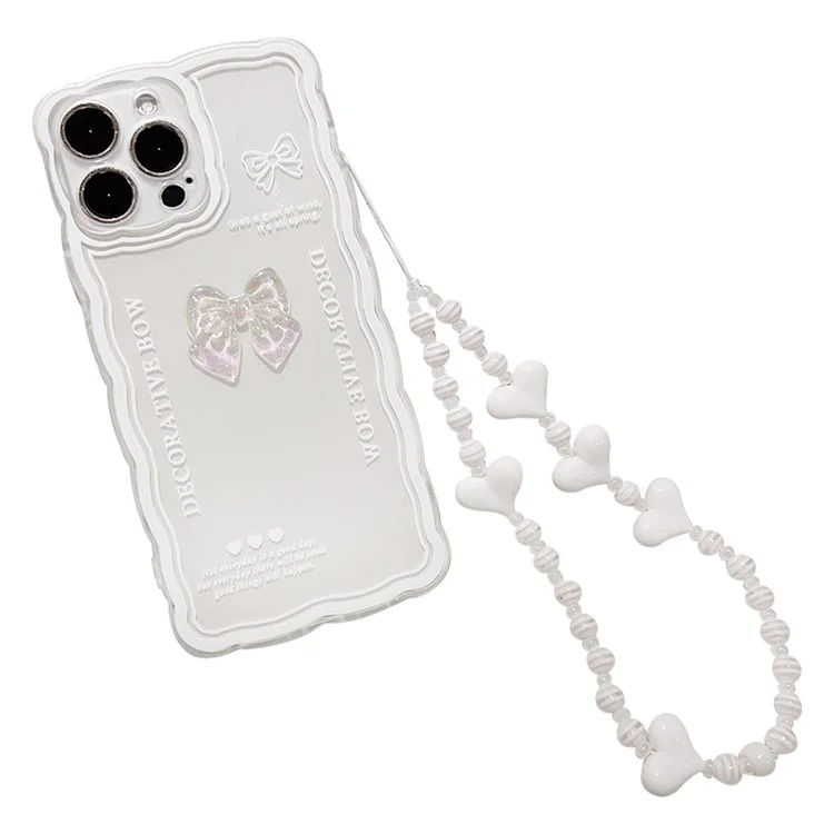 Para iPhone 14 Pro Crystal Clear TPU Phone Cover Bowknot Decor Phone Shell Case com Alça para Pulso