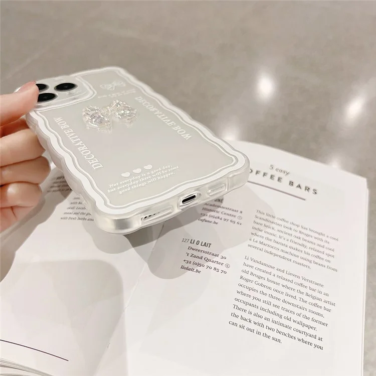 Para iPhone 14 Pro Crystal Clear TPU Phone Cover Bowknot Decor Phone Shell Case com Alça para Pulso