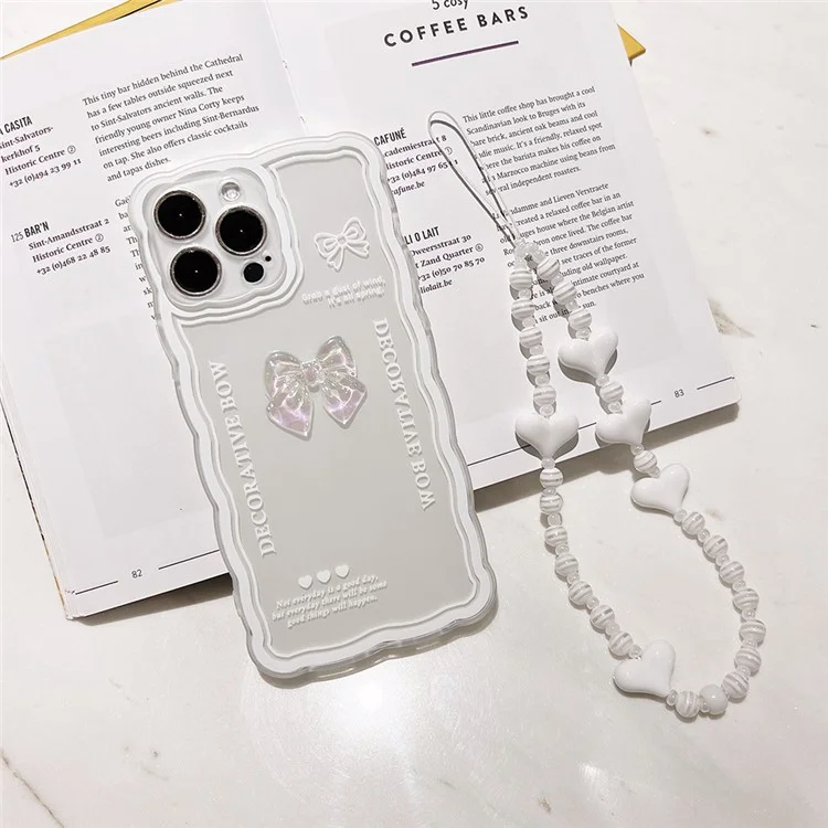 Para iPhone 14 Pro Crystal Clear TPU Phone Cover Bowknot Decor Phone Shell Case com Alça para Pulso
