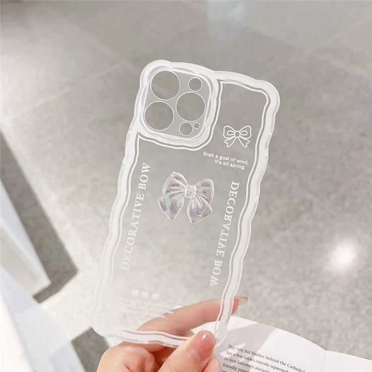 Para iPhone 14 Pro Crystal Clear TPU Phone Cover Bowknot Decor Phone Shell Case com Alça para Pulso