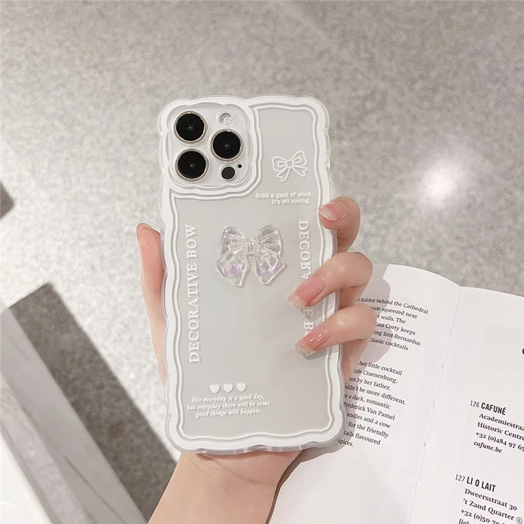 Para iPhone 14 Pro Crystal Clear TPU Phone Cover Bowknot Decor Phone Shell Case com Alça para Pulso