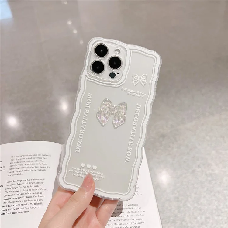 Para iPhone 14 Pro Crystal Clear TPU Phone Cover Bowknot Decor Phone Shell Case com Alça para Pulso