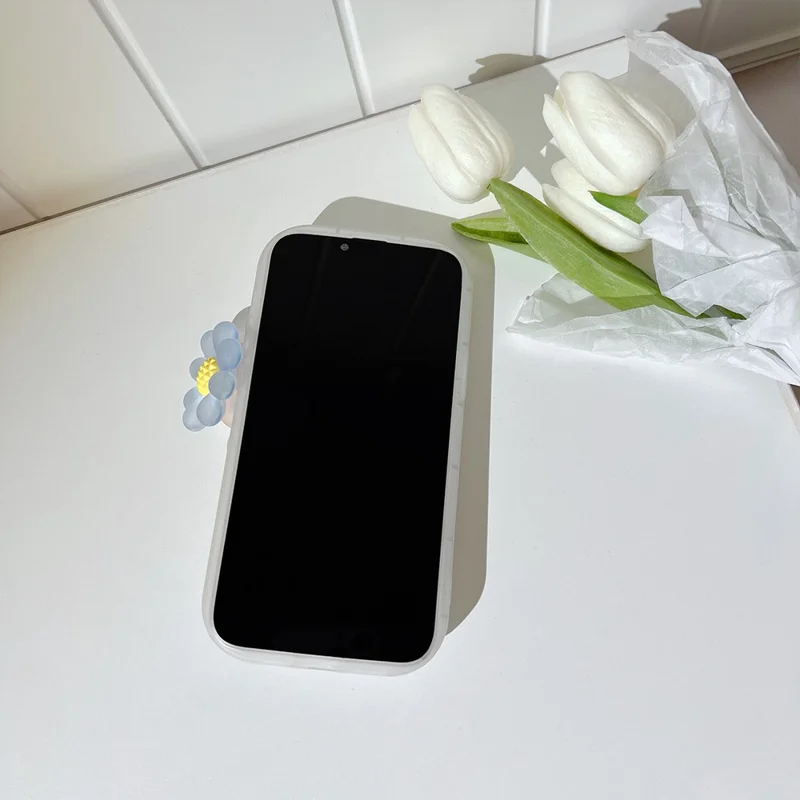 For iPhone 14 Pro Max TPU Cell Phone Shell Anti-Scratch Flower Pattern Decor Phone Case with Bead Chain