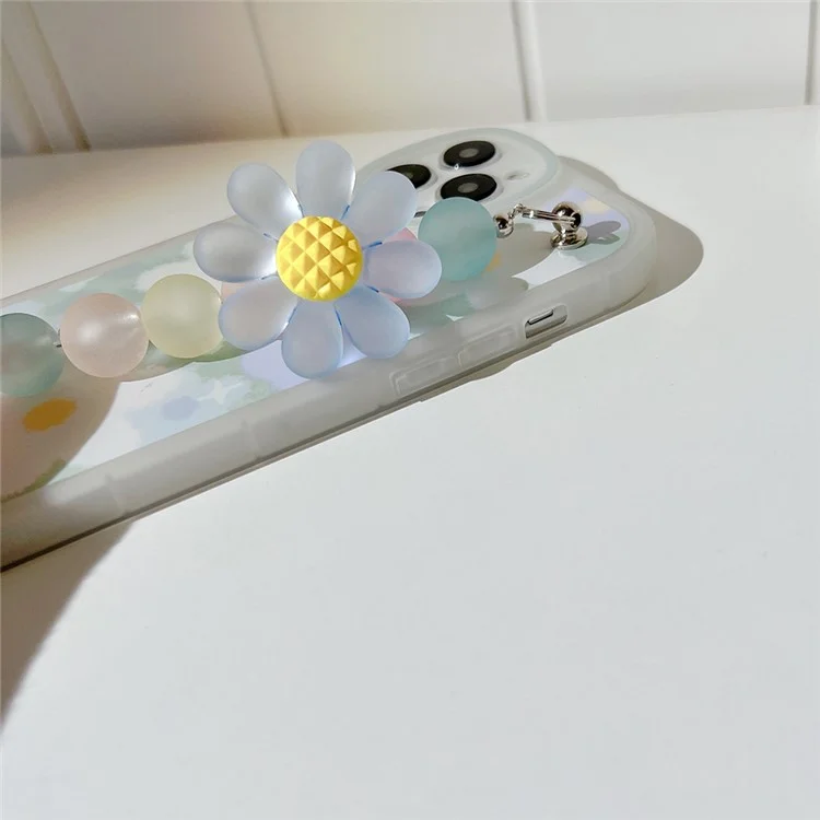 Anti-Kratzer-Abdeckung für iPhone 13 Pro Max, Blumenmuster-Dekor TPU-Handyhülle mit Perlenband