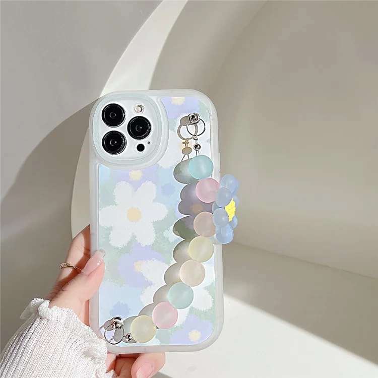 Anti-Kratzer-Abdeckung für iPhone 13 Pro Max, Blumenmuster-Dekor TPU-Handyhülle mit Perlenband