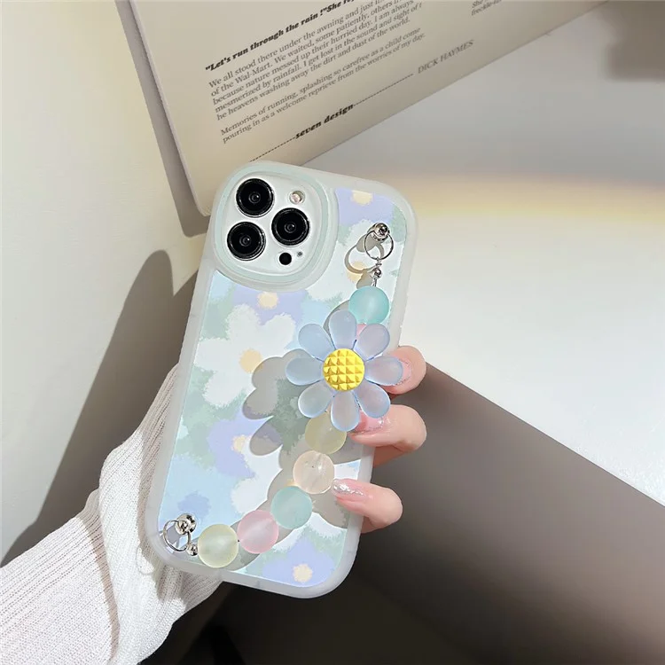 Anti-Kratzer-Abdeckung für iPhone 13 Pro Max, Blumenmuster-Dekor TPU-Handyhülle mit Perlenband