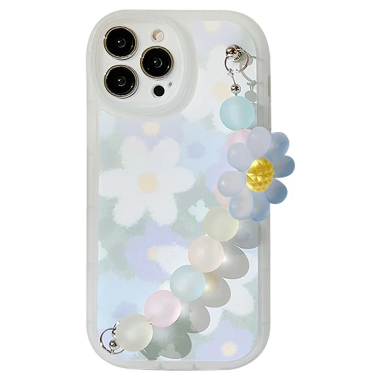 For iPhone 12 / 12 Pro Flower Pattern Phone Case Flexible TPU Cell Phone Cover with Bead Chain