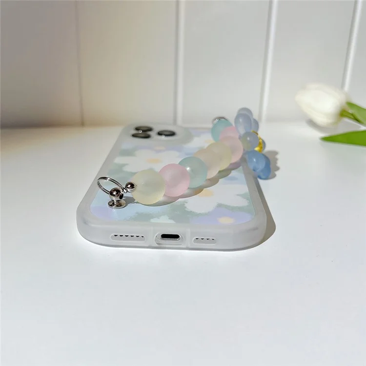 For iPhone 12 / 12 Pro Flower Pattern Phone Case Flexible TPU Cell Phone Cover with Bead Chain
