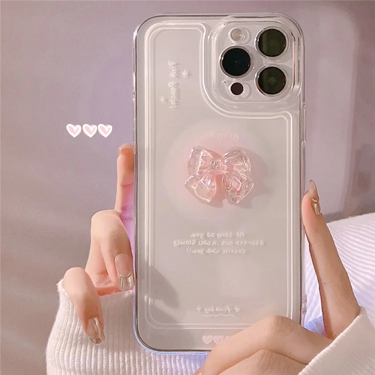 For iPhone 12 Pro Transparent Phone Cover Crystal Bowknot Decor Flexible TPU Back Case