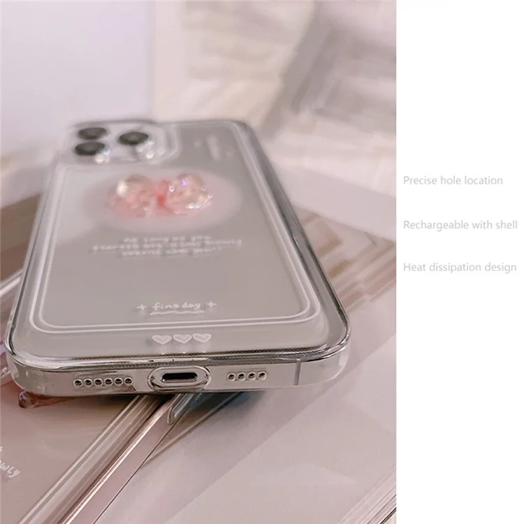 For iPhone 12 Pro Transparent Phone Cover Crystal Bowknot Decor Flexible TPU Back Case